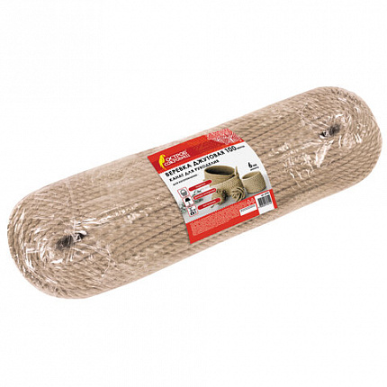 Веревка (канат) джутовая для рукоделия, декоративная, длина 100 м, d=6 мм, ОСТРОВ СОКРОВИЩ, 607952