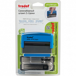 Штамп самонаборный 2-строчный, оттиск 70х10 мм, синий без рамки, TRODAT 4916 P2, КАССЫ В КОМПЛЕКТЕ, 32912