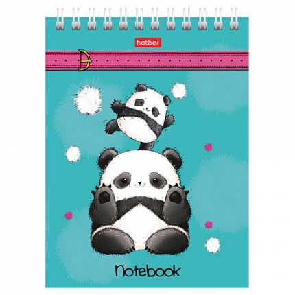 Блокнот МАЛЫЙ ФОРМАТ А6, 60 л., гребень, картон, клетка, HATBER, "Плюшевые панды", 088304, 60Б6В1гр