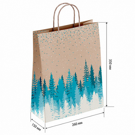 Крафт-пакет бумажный "Лес" 26х15х35 см, с кручеными ручками, плотность 80 г/м2, 112498
