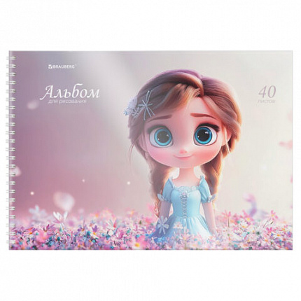 Альбом для рисования, пластиковая обложка, А4 40 л., гребень, BRAUBERG, 210х297мм, АССОРТИ-2 (8 видов), 107683