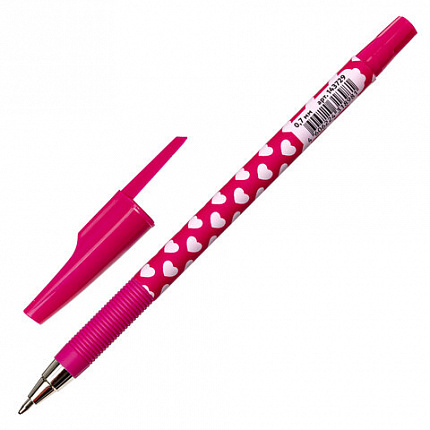 Ручка шариковая ЮНЛАНДИЯ "HEARTS", синяя, SOFT TOUCH покрытие, узел 0,7 мм, линия письма 0,35 мм, 143729