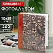 Фотоальбом BRAUBERG на 200 фото 10х15 см, твердая обложка, "Флора", серый с красным, 391121
