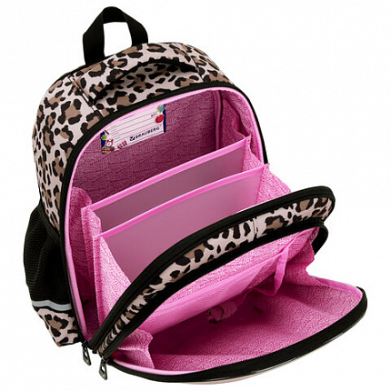Ранец BRAUBERG STABLE, 2 отделения, с брелком, "Curious leopard", 36х28х16 см, 274387