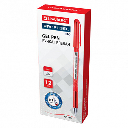 Ручка гелевая BRAUBERG Profi-Gel PRO, КРАСНАЯ, 0,5мм, линия 0,4мм, 144126