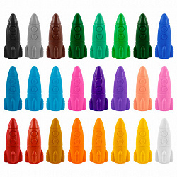 Восковые мелки фигурные BRAUBERG KIDS "РАКЕТА", НАБОР 24 цвета + НАКЛЕЙКИ В ПОДАРОК, 273083