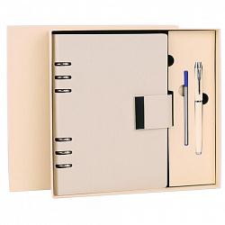 Ежедневник на кольцах в наборе с ручкой А5, 165x229 мм, BRAUBERG "Lux", под кожу, 100 листов, бежевый, 116859