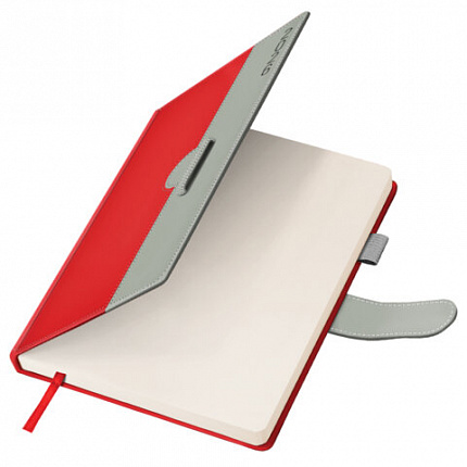 Ежедневник датированный 2026, А5, 138х213 мм, BRAUBERG "Esthetic", под кожу, держатель для ручки, застежка, красный/серый, 117371