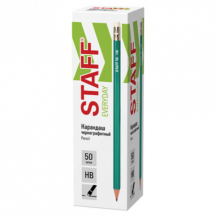 Карандаш чернографитный с ластиком STAFF EVERYDAY BLP-GRN, 1 шт., НВ, пластик., корпус зеленый, 181939
