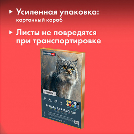 Бумага для пастели АБРАЗИВНАЯ А3 в коробке, 40 листов 8 цветов, 240 г/м2, BRAUBERG AR, 117768