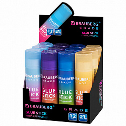 Клей-карандаш в градиентном корпусе BRAUBERG "Grade", 21 г, PVP-основа, ассорти, 271247
