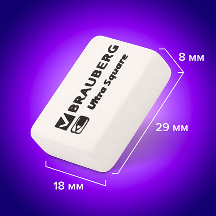 Ластики BRAUBERG "Ultra Square" 6 шт., размер ластика 29х18х8 мм, белые, натуральный каучук, 229603