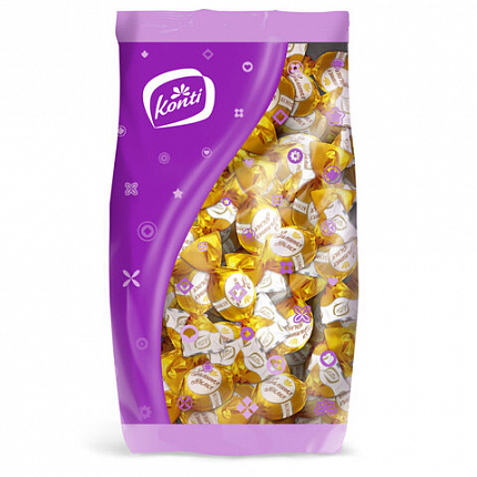 Конфеты шоколадные KONTI "Золотая лилия" на основе тоффи со сгущенным молоком, 1000 г, пакет, 16511