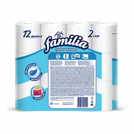 Бумага туалетная быт., спайка 12 шт., 2-слойная (12х15 м), FAMILIA CLASSIC, белая, ш/, 5070655