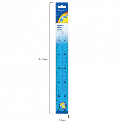 Линейка 30 см гибкая BRAUBERG "FLEX", пластиковая, ассорти, европодвес, 210675