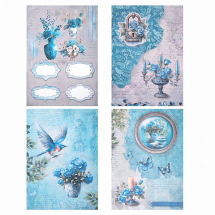 Бумага для скрапбукинга 15х21 см "В лазурных тонах", двусторонняя, 12 листов, 240 г/м2, ОСТРОВ СОКРОВИЩ, 665442