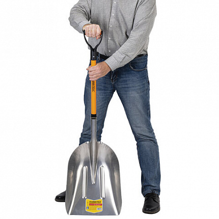 Лопата алюминиевая для снега 37х48 см, ОБЩАЯ ДЛИНА 120 см, черенок стекловолокно, V-ручка, RABBITEX (РАББИТЕКС) "FIBERGLASS", 700486