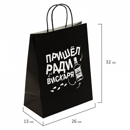 Пакет подарочный (1 штука) 26х13х32 см (L) "Man Funny Notes", ассорти, крафт, ЗОЛОТАЯ СКАЗКА, 700823