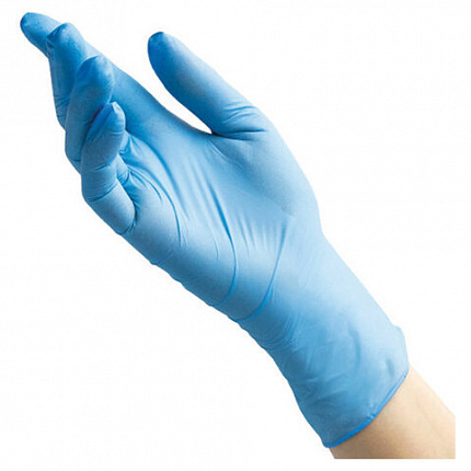 Перчатки нитриловые смотровые 100 пар (200 штук), размер 7-8, M (средний), голубые, BENOVY Nitrile Chlorinated,