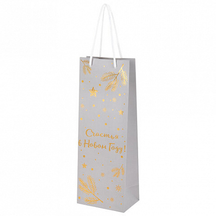Пакет подарочный (1 шт.) новогодний, 13x9x36 см, "Bottle #2", голография, ассорти, ЗОЛОТАЯ СКАЗКА, 592429