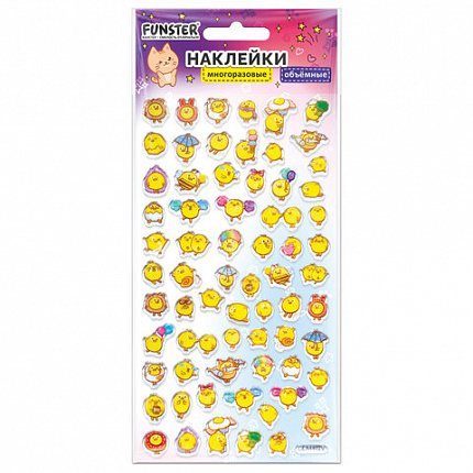 Наклейки объемные зефирные и гелевые 17,5х9,5 см, ассорти 12 видов, FUNSTER (ФАНСТЕР), 666677