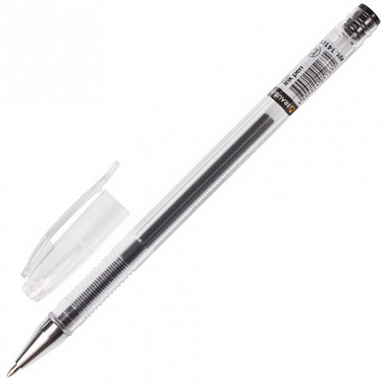 Ручка гелевая BRAUBERG "Jet", ЧЕРНАЯ, корпус прозрачный, узел 0,5 мм, линия письма 0,35 мм, 141018
