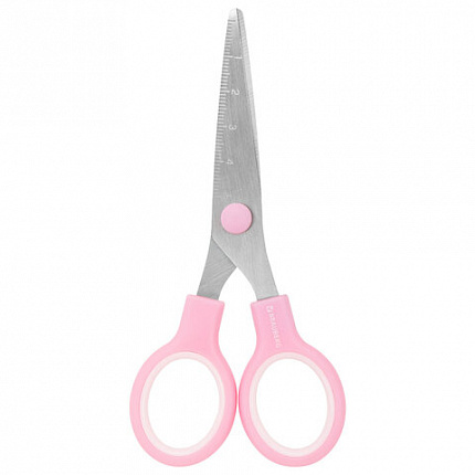 Ножницы BRAUBERG KIDS 130 мм, ручки розовые, закругленные лезвия с линейкой, 274063