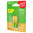 Батарейки КОМПЛЕКТ 2 шт., GP Ultra G-Tech, AAA (LR03, 24А), алкалиновые, мизинчиковые, 24AUA21-2CRSBC2