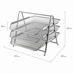 Лоток горизонтальный металлический для бумаг, 3 секции, BRAUBERG "Germanium", А4 (267х355х295 мм), серебристый, 231953
