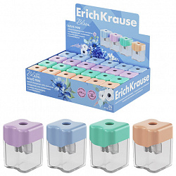 Точилка ERICH KRAUSE "Wave Mini Pastel Bloom" с контейнером, пластиковая, корпус ассорти, 60044