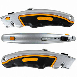 Нож универсальный мощный алюминиевый BRAUBERG "Heavy duty", автофиксатор, резиновые вставки, 238735