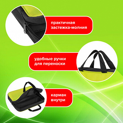 Папка на молнии с ручками STAFF EVERYDAY А4, 1 отделение, полиэстер, 80 мм, зеленая, 270742