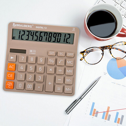 Калькулятор настольный BRAUBERG DIGITAL-12-BG (151х152 мм), 12 разрядов, двойное питание, БЕЖЕВЫЙ, 272970