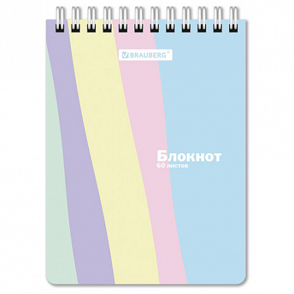 Блокнот МАЛЫЙ ФОРМАТ А6 108х145 мм, 60 л., гребень, картон, клетка, кросс-серия "PASTEL", BRAUBERG, 117033