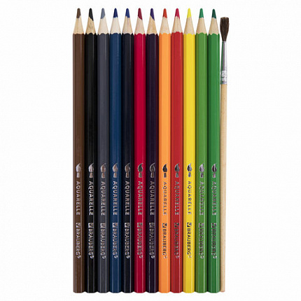 Карандаши цветные акварельные классические мягкие BRAUBERG, 12 цветов, с КИСТЬЮ, 181848