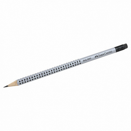 Карандаш чернографитный FABER-CASTELL, 1 шт., "Grip 2001", HB, трехгранный, с ластиком, 117200