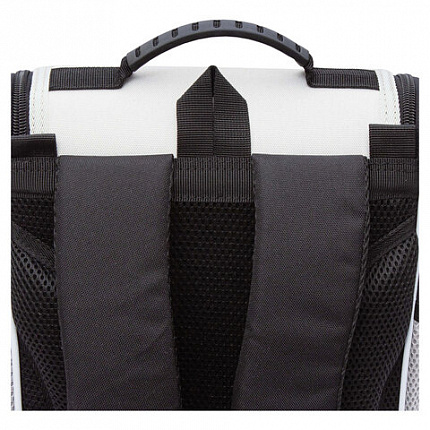 Ранец GRIZZLY анатомическая спинка, с мешком для обуви, для девочек, "BLACKY", серый, 33х25х13 см, RAm-584-1/2