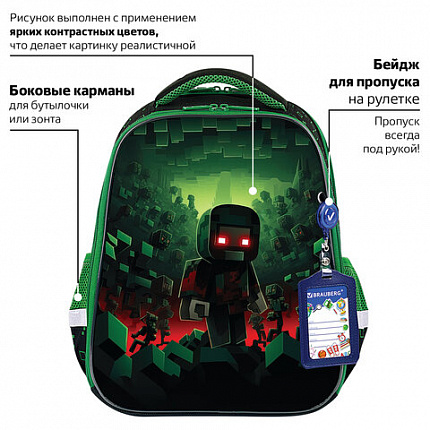 Ранец BRAUBERG FIT, 2 отделения, "Ночной воин", 38х27х14 см, 272023
