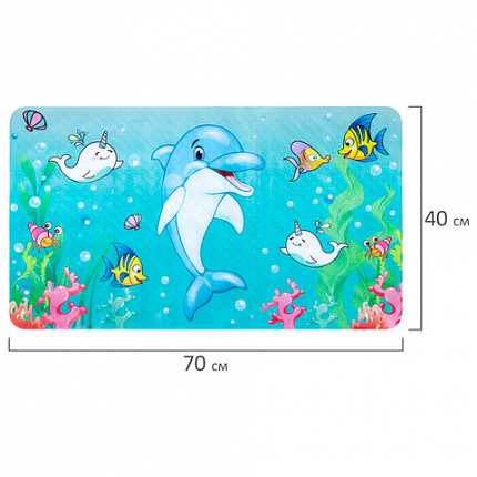 Коврик для ванны противоскользящий 70х40 см с печатью "Дельфин", ПВХ, присоски, PRIMILA (ПРИМИЛА), 700370