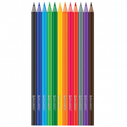Карандаши цветные BRAUBERG, 12 цветов, цветной корпус, упаковка ПВХ-бокс, шестигранные, 182067