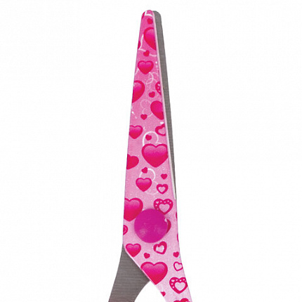 Ножницы 130 мм с цветной печатью "Сердечки", малиновые, закругленные, BRAUBERG KIDS, 232275