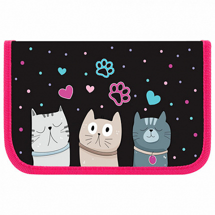 Пенал ЮНЛАНДИЯ, 1 отделение, картон с эффектом soft-touch, 19х11 см, "Cat squad", 273493