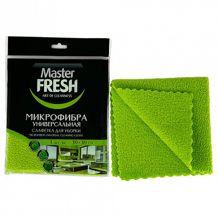 Салфетка из МИКРОФИБРЫ универсальная 30х30 см, зеленая, 250 г/м2, Master FRESH, ШКXXX