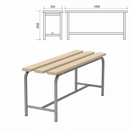 Скамья деревянная на металлокаркасе "СТ 1000", 1000х350х450 мм, каркас металлический серый, сиденье дерево