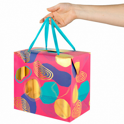 Пакет-коробка подарочный (1 штука) ассорти "Часы"/"Яркий", 22,5х13,5х20 см, тиснение фольгой, ламинация, 90080, 90079, 90080