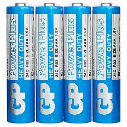 Батарейки КОМПЛЕКТ 4 шт., GP PowerPlus AAA (R03, 24G), солевые, мизинчиковые, в пленке, 24CEBRA-2S4