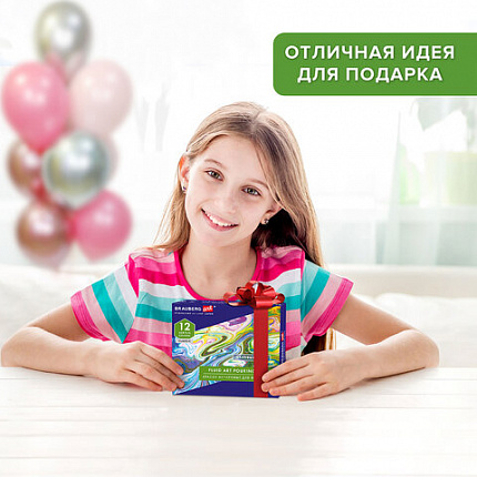 Краски акриловые для техники "Флюид Арт" (POURING PAINT), НАБОР 12 цветов по 22 мл, BRAUBERG ART CLASSIC, 192235
