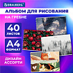 Альбом для рисования А4, 40 л., гребень, обложка картон, BRAUBERG, 195х285 мм, МИКС-1, 107118