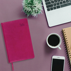 Ежедневник датированный 2026, А5, 138x213 мм, BRAUBERG "Rainbow", под кожу, розовый, 117078