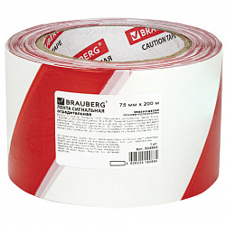 Лента оградительная сигнальная красно-белая, 75 мм х 200 м, BRAUBERG "Грандмастер", полиэтилен, 604892